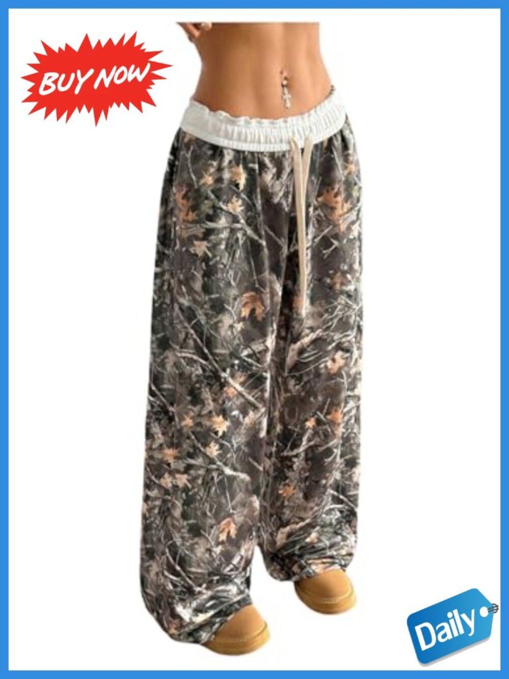 SOLY HUX Wide Leg Baggy Sweatpants Drawstring Camo Y2K Trousers